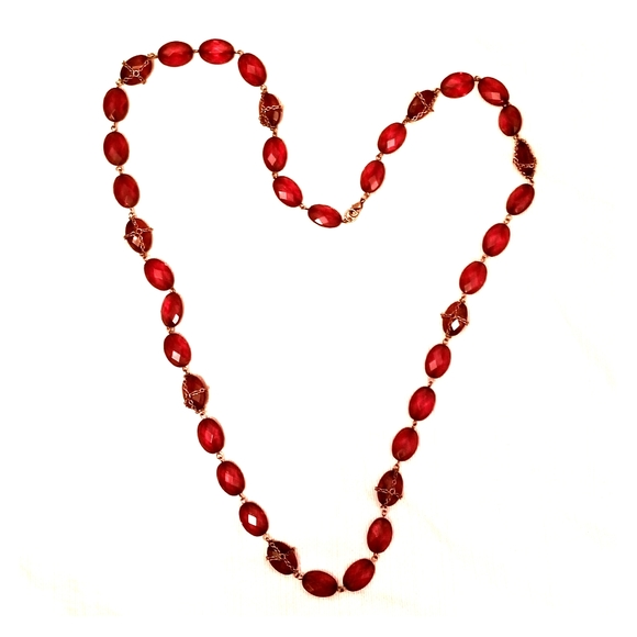 GARNET COLOR LARGE GEMS CHAIN NECKLACE - Picture 1 of 2